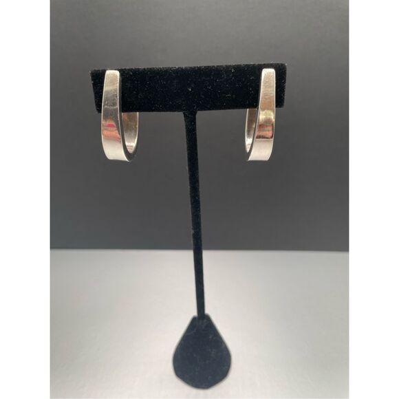 Vintage 925 Silver Chunky Broken Hoop Earrings Stamped - Picture 2 of 8